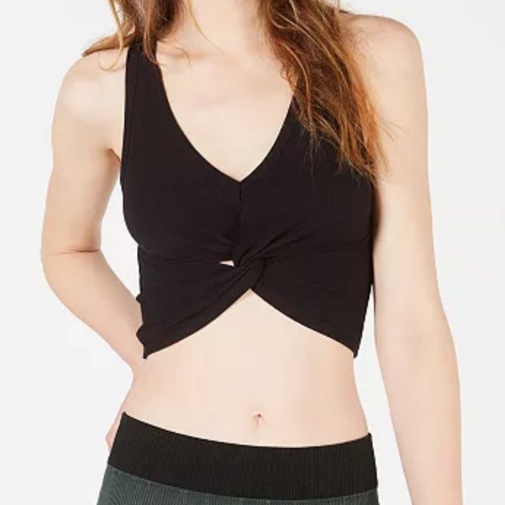 NWT Free People FP Movement New Moon Cropped Twisted Knotted Front Top - Black - Picture 4 of 10